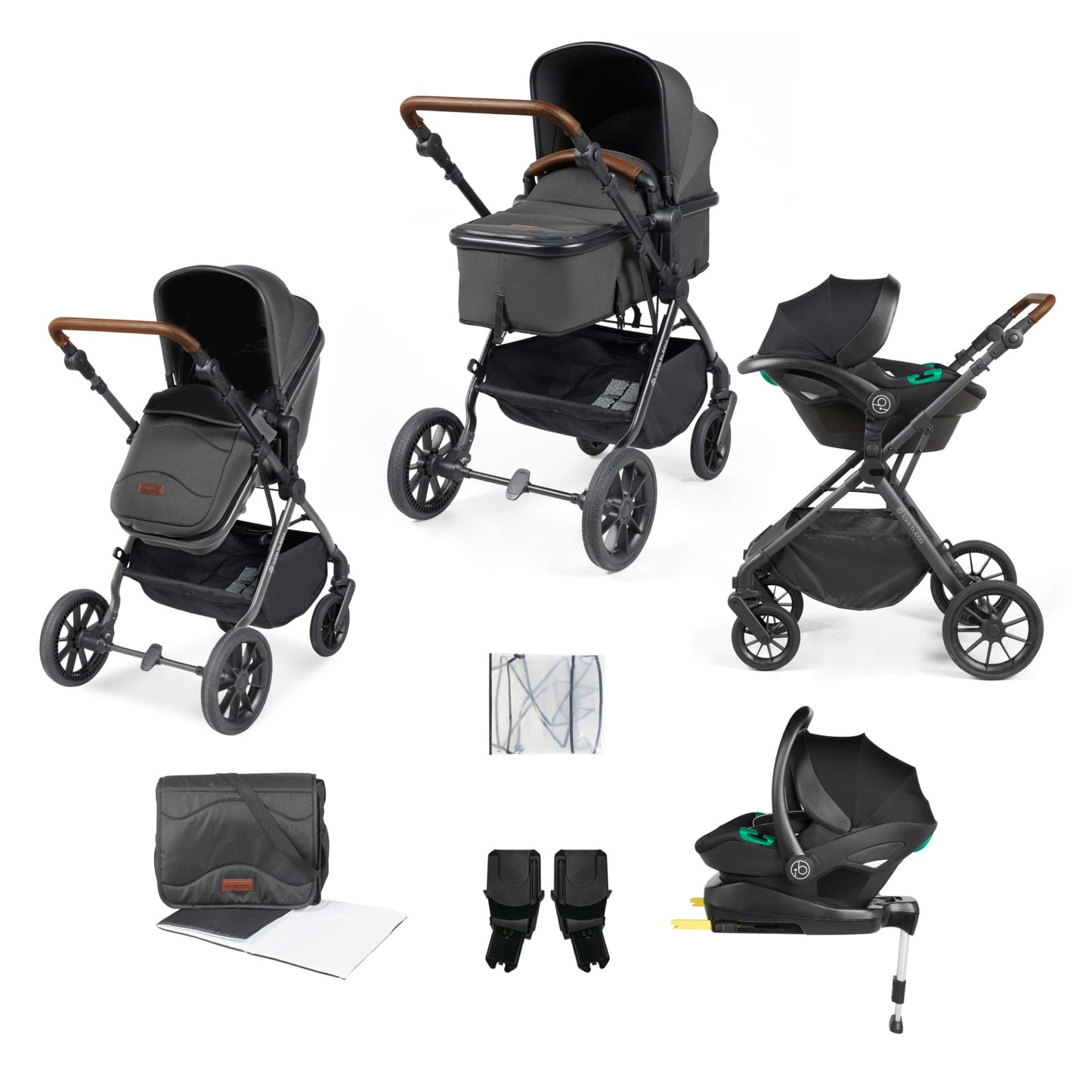 Ickle Bubba - COSMO 3 IN 1 TS, i-SIZE & ISOFIX BASE - BLACK / GRAPHITE GREY / TAN