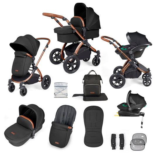 Ickle Bubba - STOMP LUXE AIO, i-SIZE & ISOFIX BASE - BRONZE / MIDNIGHT / TAN