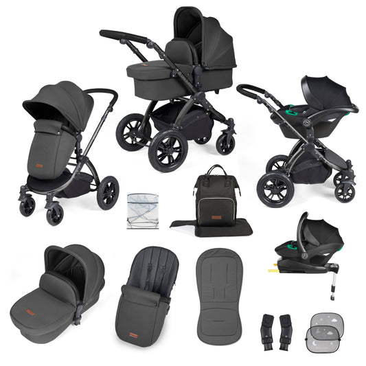 Ickle Bubba - STOMP LUXE AIO, i-SIZE & ISOFIX BASE - BLACK / CHARCOAL GREY / BLACK