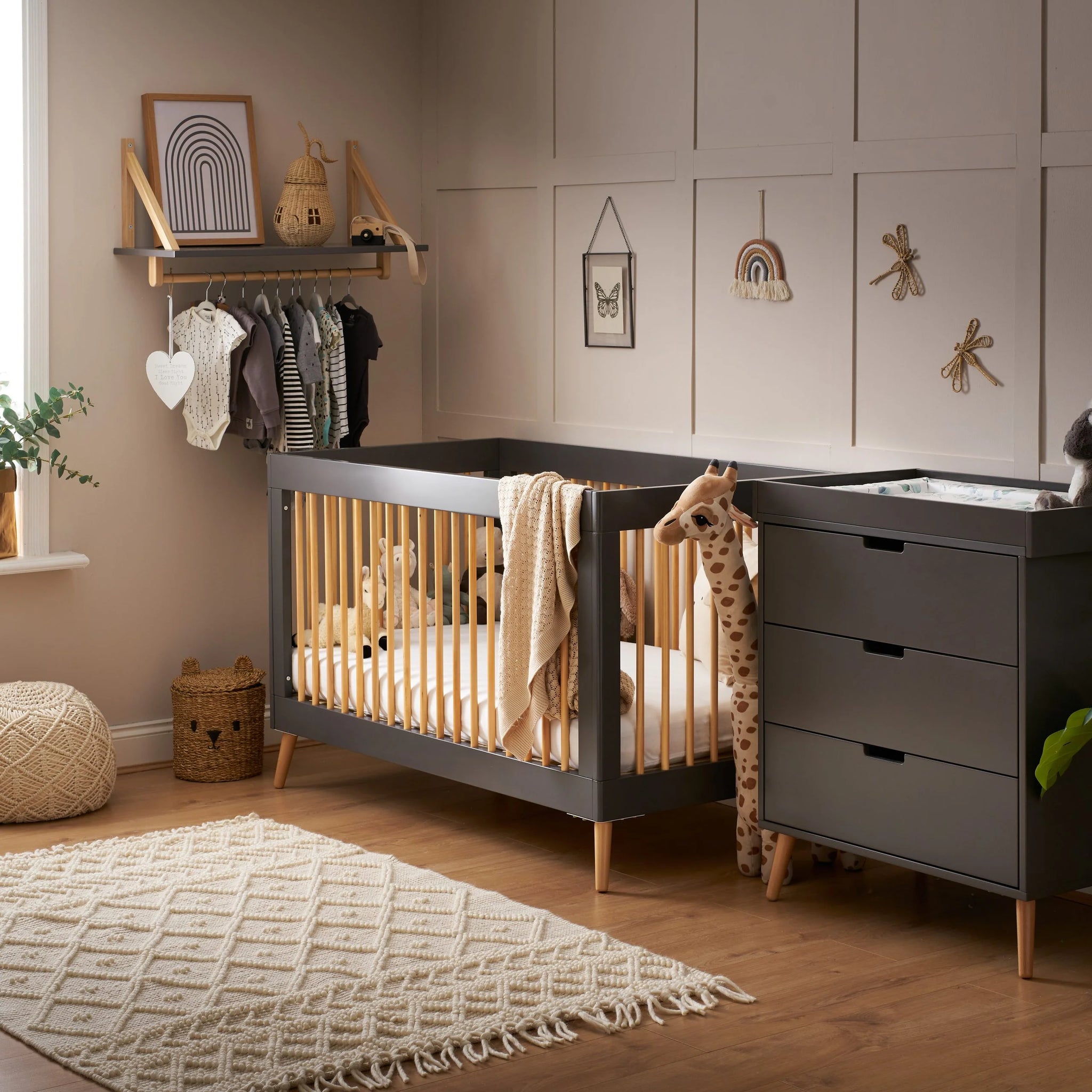 Obaby Maya 2-Piece Nursery Room Set – Slate with Neutral, Modern & Functional