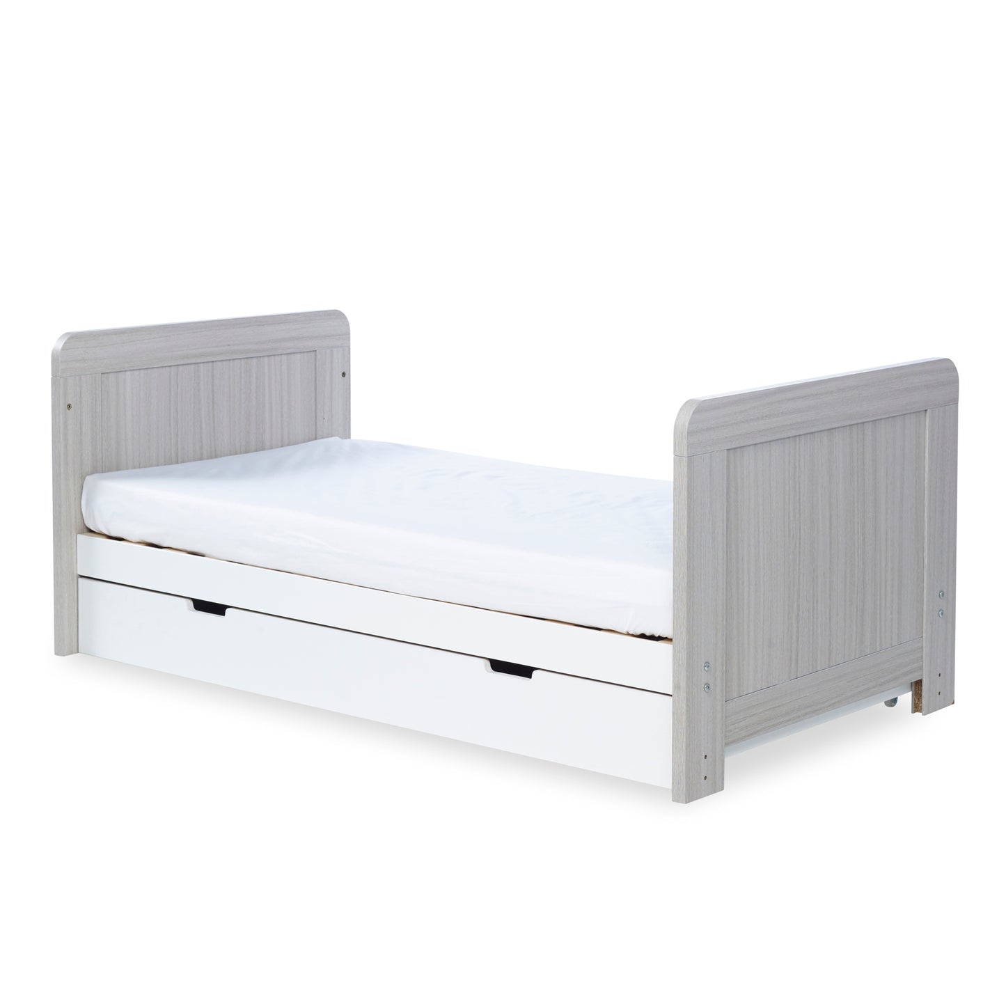 Ickle Bubba - Pembrey Cot Bed, Under Drawer and Fibre Mattress - Ash Grey & White