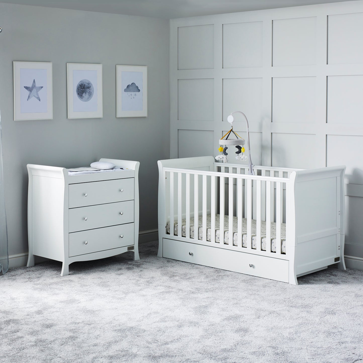 Ickle Bubba - Snowdon Classic 2 Piece Furniture Set and Fibre Mattress - White