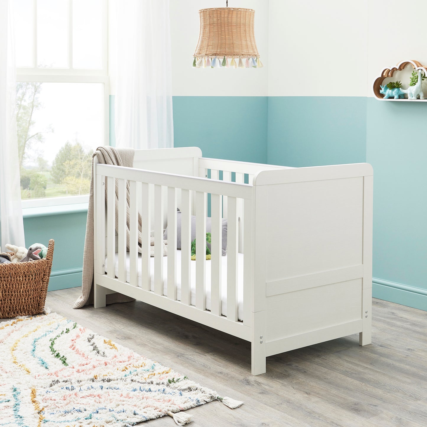 Babymore Caro Mini Cot Bed - White Wash