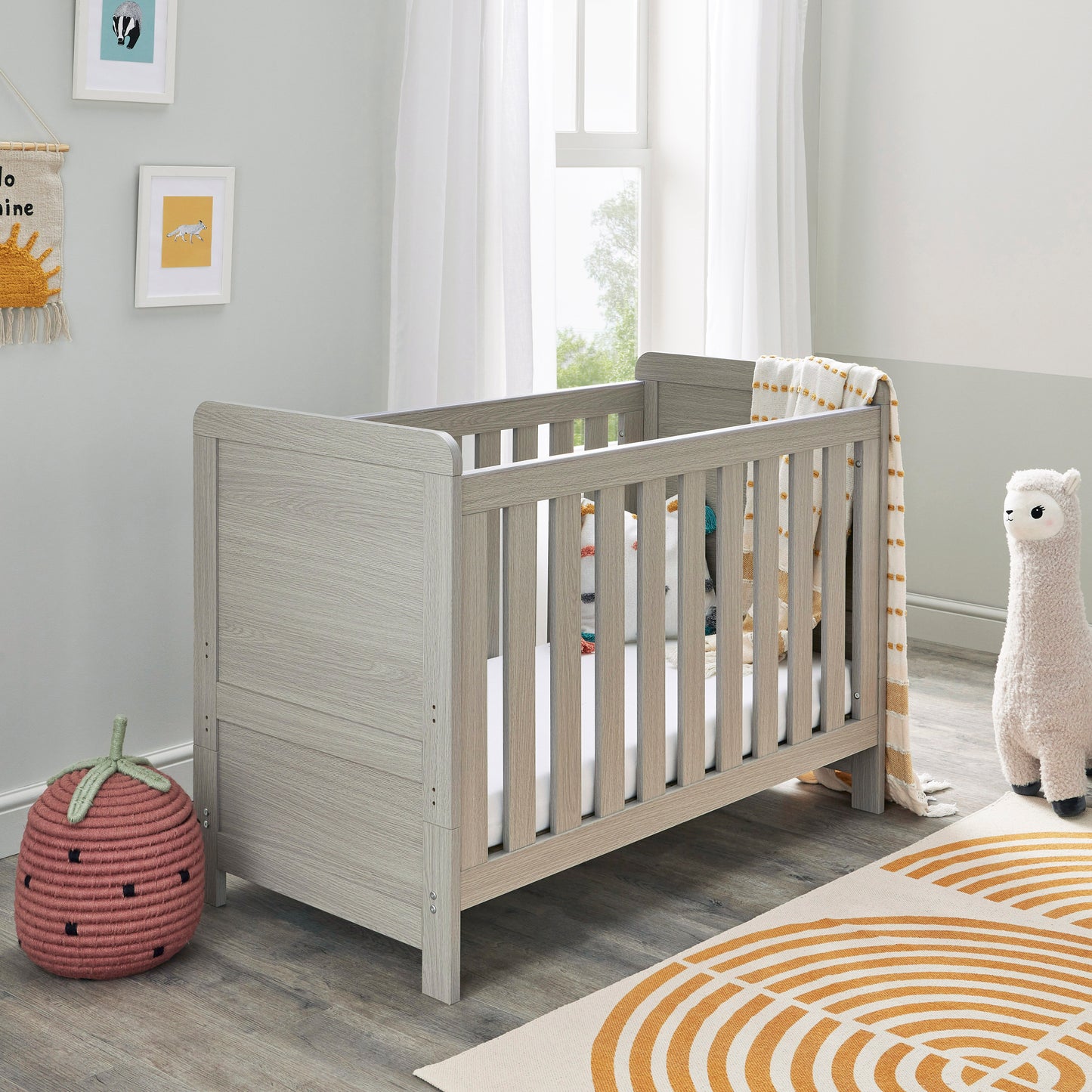 Babymore Caro Mini Cot Bed - White Wash