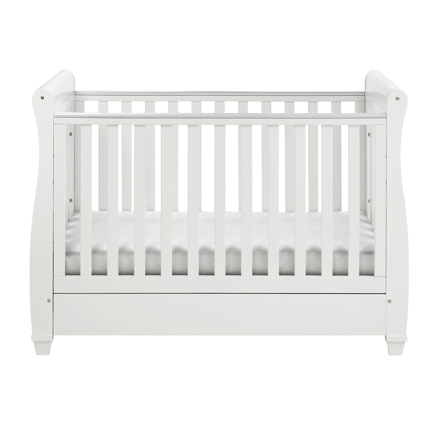 Babymore Mini Cot Bed Eva Sleigh Cot Bed Dropside with Drawer - White