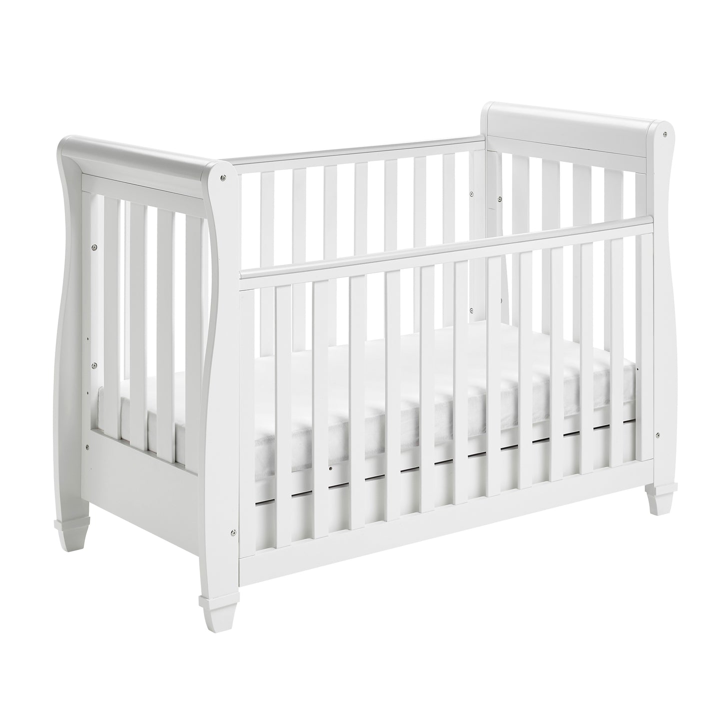 Babymore Mini Cot Bed Eva Sleigh Cot Bed Dropside with Drawer - White