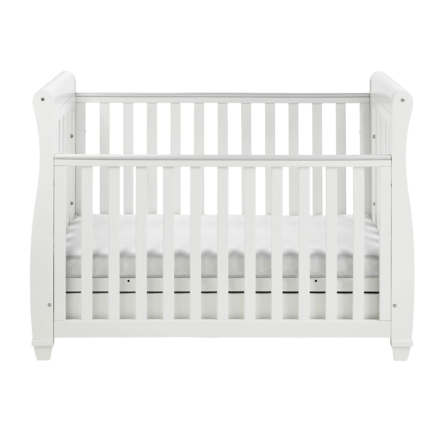 Babymore Mini Cot Bed Eva Sleigh Cot Bed Dropside with Drawer - White