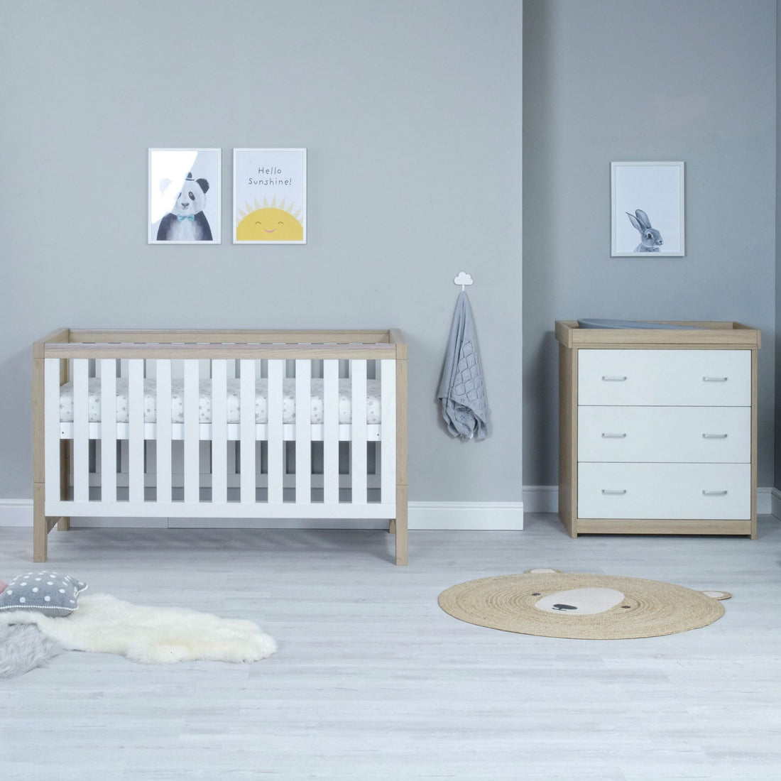 Babymore Luno 2-Piece Nursery Set – Oak White