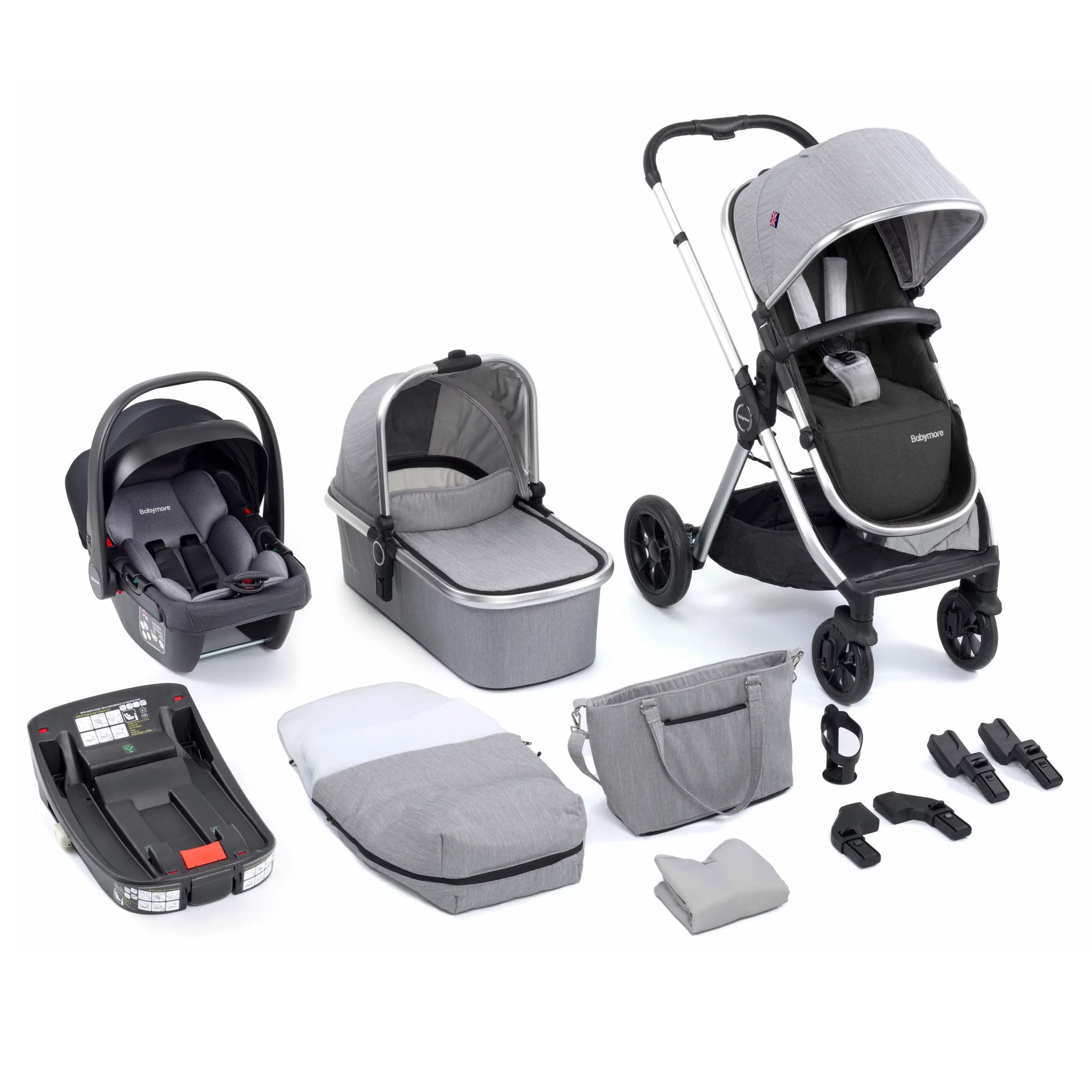 Babymore Memore V2 Travel System Coco with Base – Silver